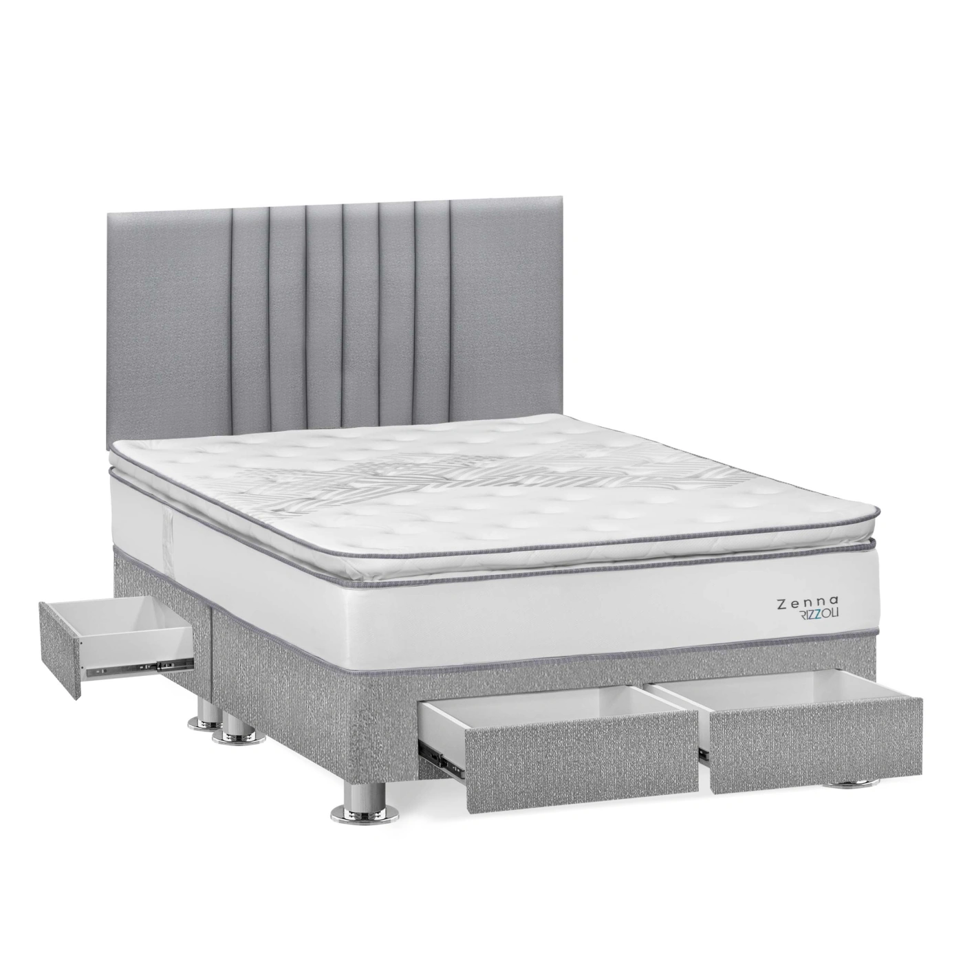 DORMITORIO RIZZOLI ZENNA QUEEN CON CAJONES SPRING PLATA - 2
