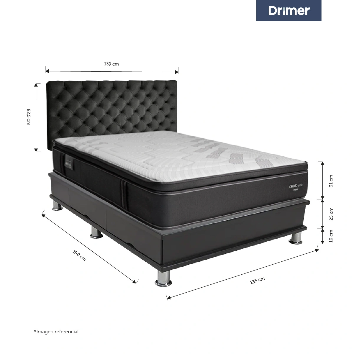 DORMITORIO CON CAJONES DRIMER CROMOPEDIC 1.5 PLAZAS CAPITONE - 3