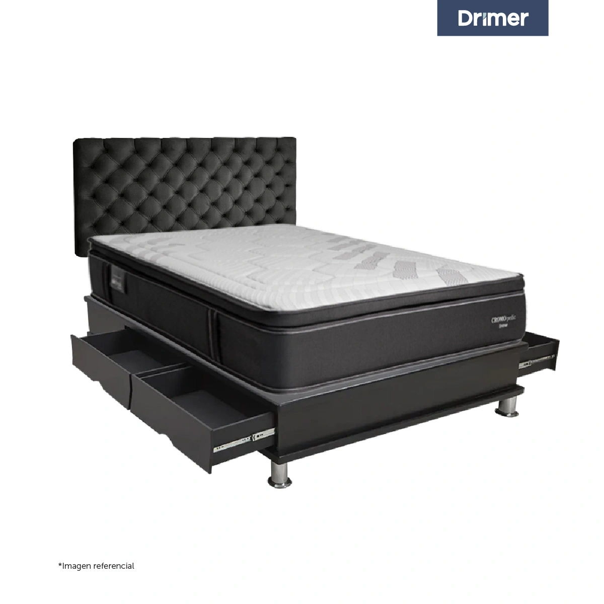 DORMITORIO CON CAJONES DRIMER CROMOPEDIC QUEEN CAPITONE - 1