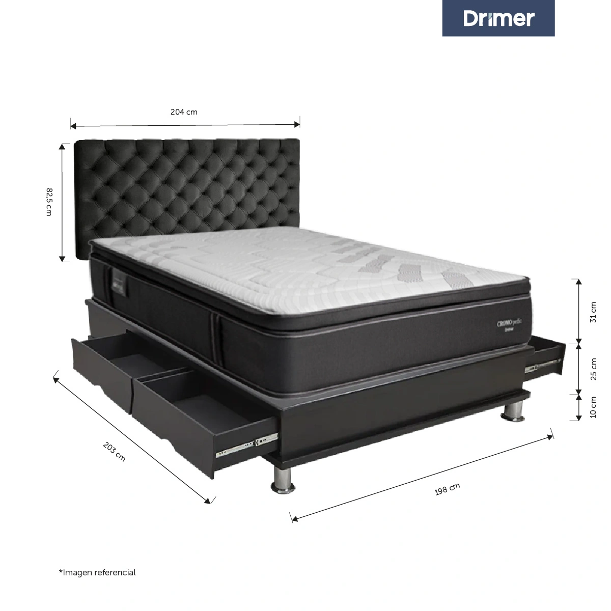 DORMITORIO CON CAJONES DRIMER CROMOPEDIC KING CAPITONE - 3