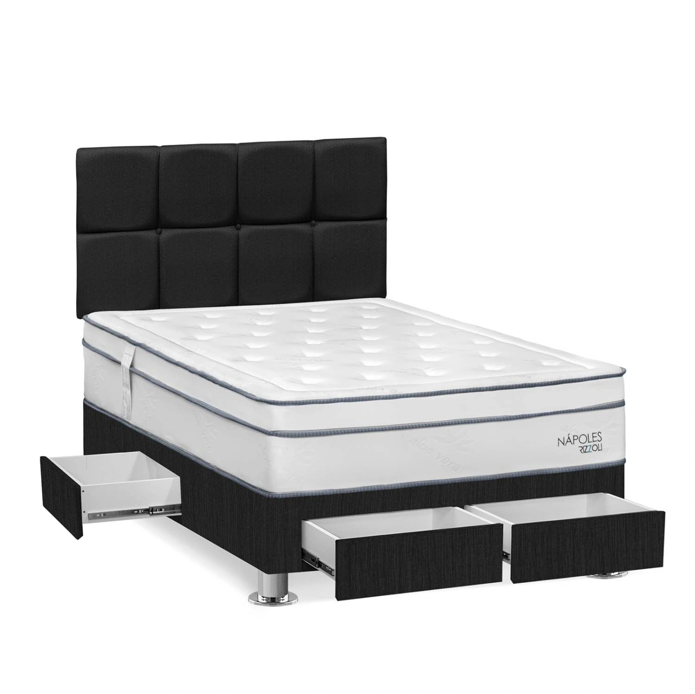 DORMITORIO AMERICANO RIZZOLI NAPOLES 2 PLAZAS CON CAJONES CUADROS GRIS - 2