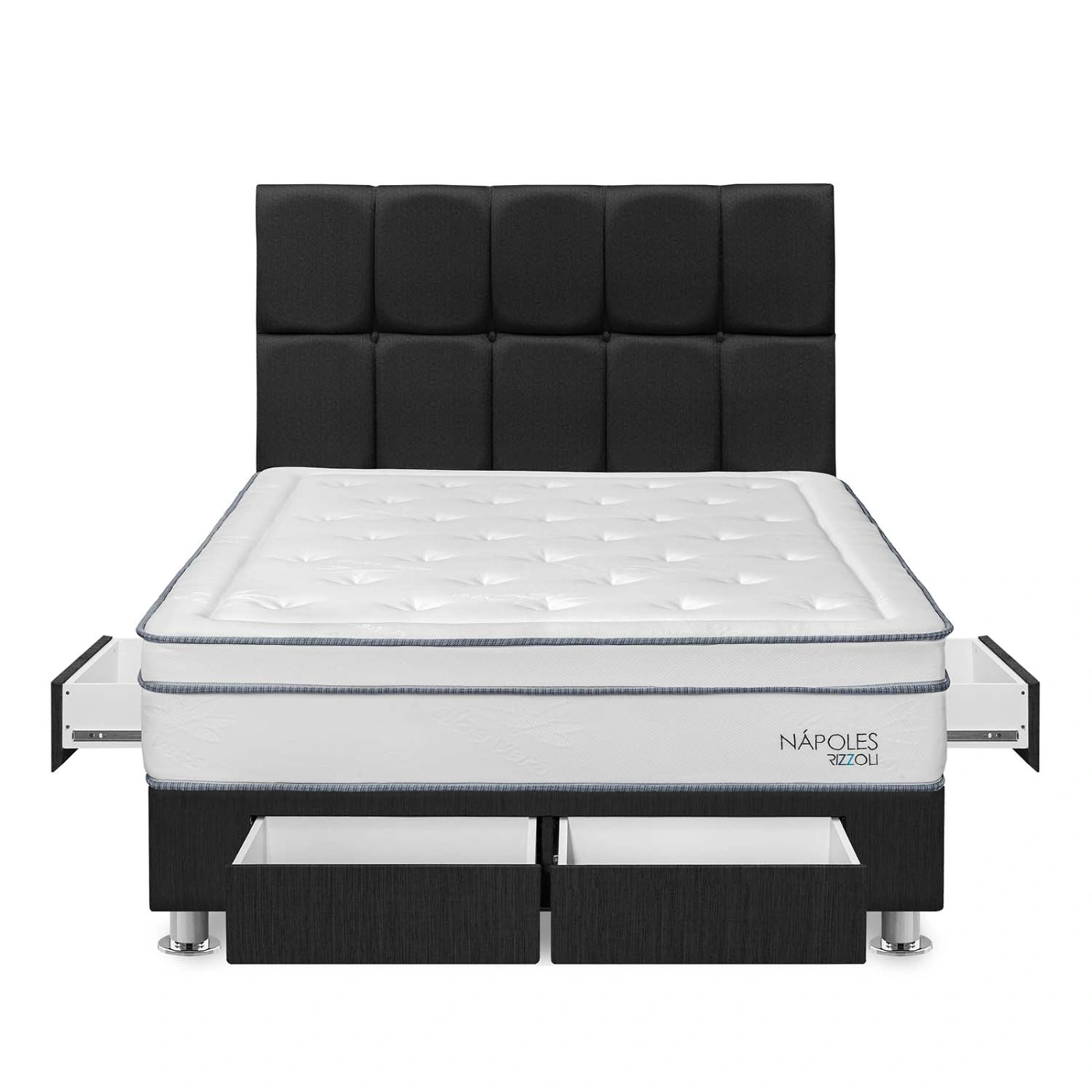 DORMITORIO AMERICANO RIZZOLI NAPOLES QUEEN CON CAJONES CUADROS GRIS - 1
