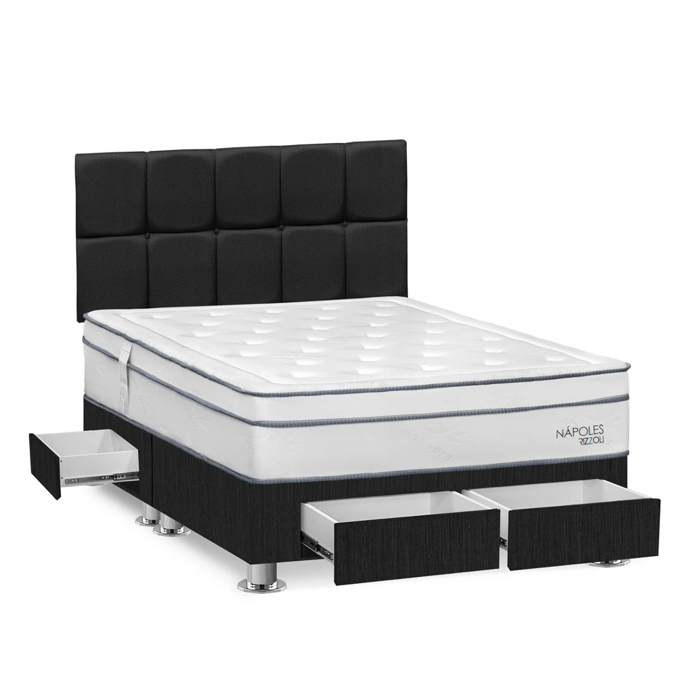 DORMITORIO AMERICANO RIZZOLI NAPOLES QUEEN CON CAJONES CUADROS GRIS - 2