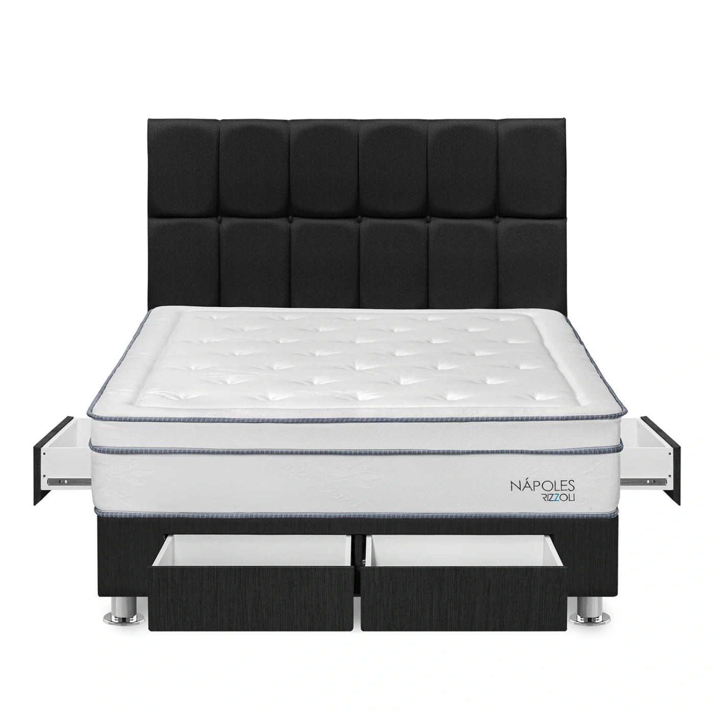 DORMITORIO AMERICANO RIZZOLI NAPOLES KING CON CAJONES CUADROS GRIS - 1
