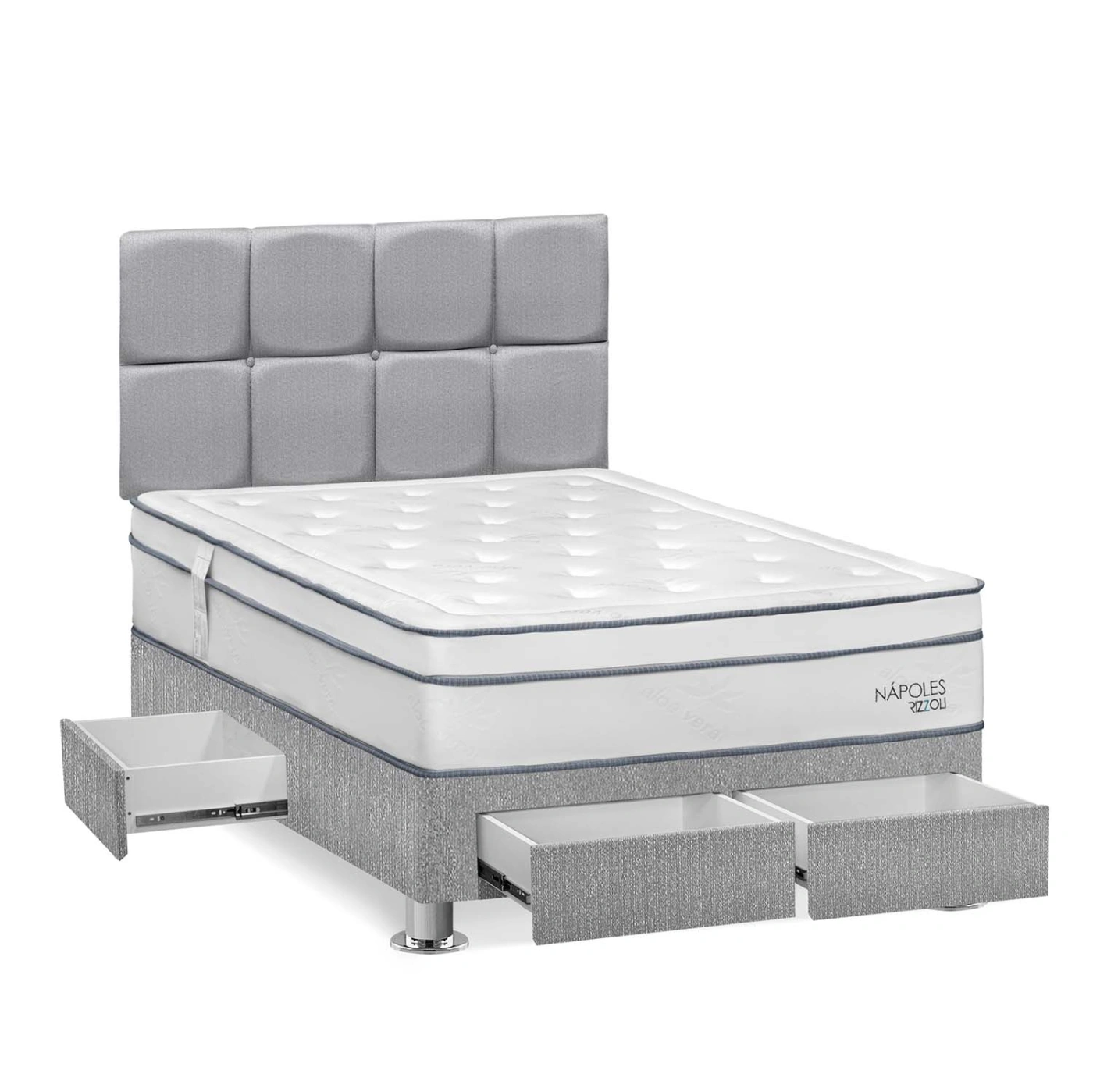 DORMITORIO AMERICANO RIZZOLI NAPOLES 2 PLAZAS CON CAJONES CUADROS PLATA - 2