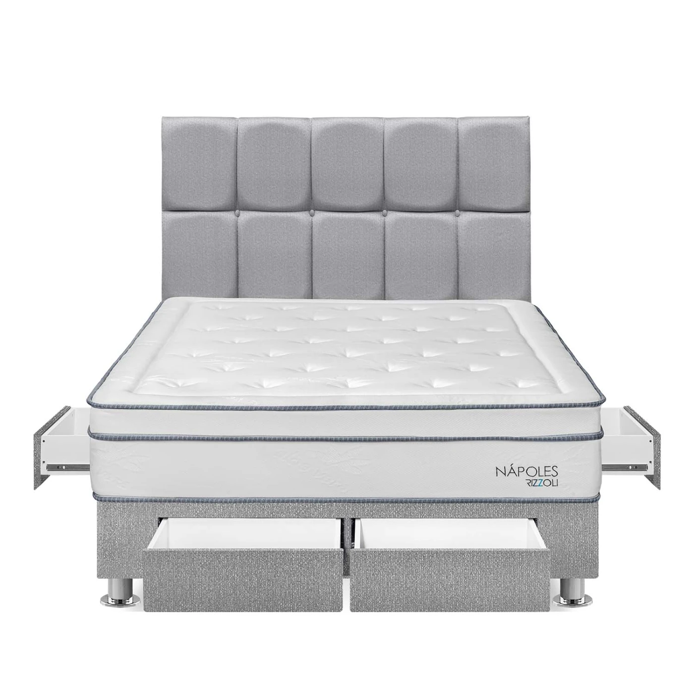 DORMITORIO AMERICANO RIZZOLI NAPOLES QUEEN CON CAJONES CUADROS PLATA - 1