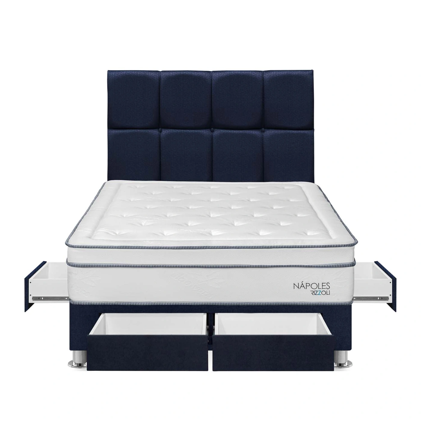 DORMITORIO AMERICANO RIZZOLI NAPOLES 2 PLAZAS CON CAJONES CUADROS AZUL - 1