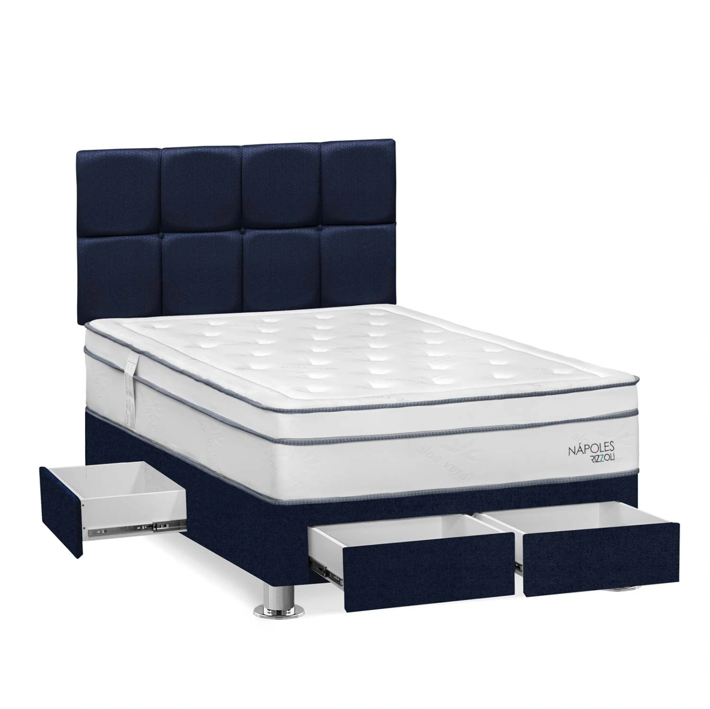 DORMITORIO AMERICANO RIZZOLI NAPOLES 2 PLAZAS CON CAJONES CUADROS AZUL - 2