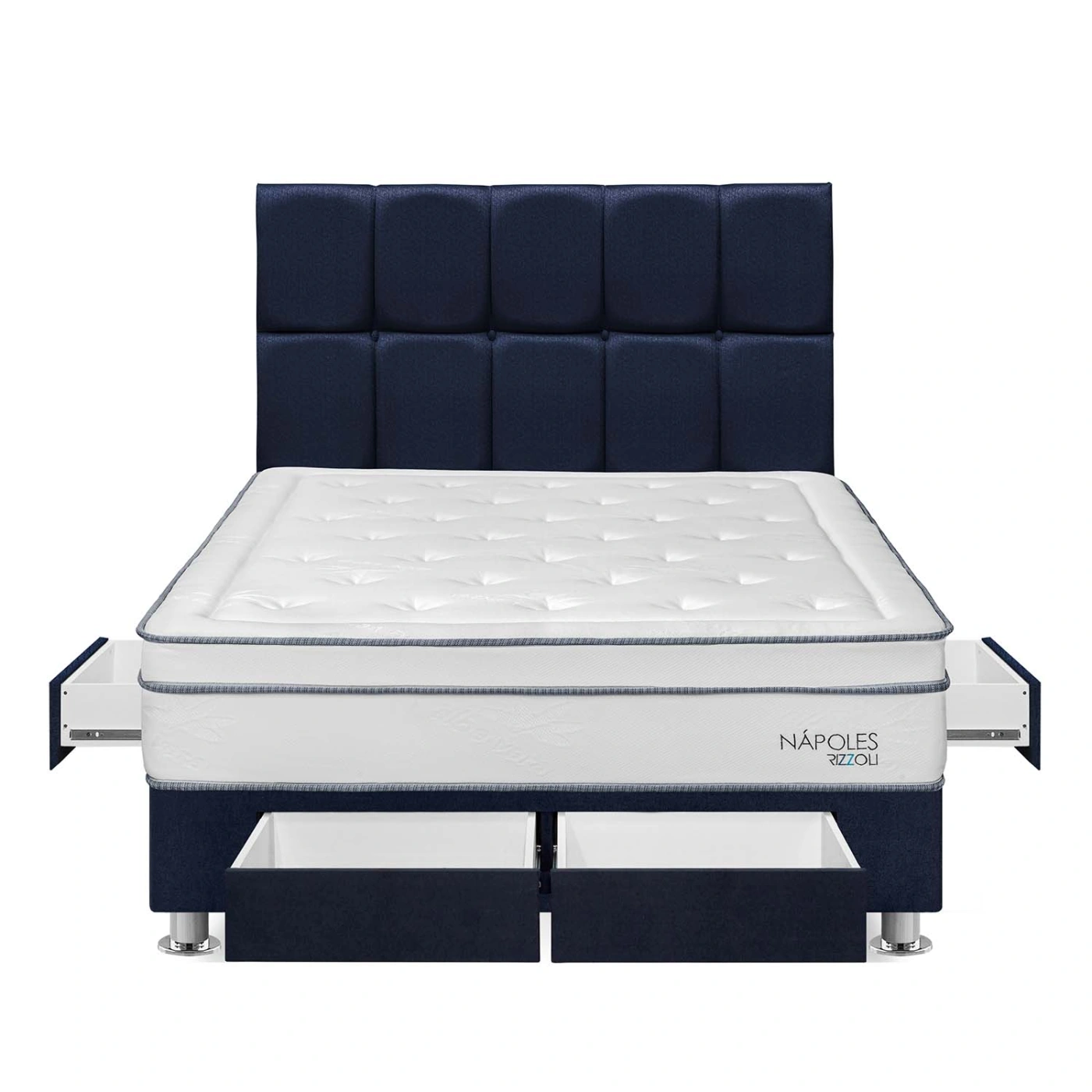 DORMITORIO AMERICANO RIZZOLI NAPOLES QUEEN CON CAJONES CUADROS AZUL - 1