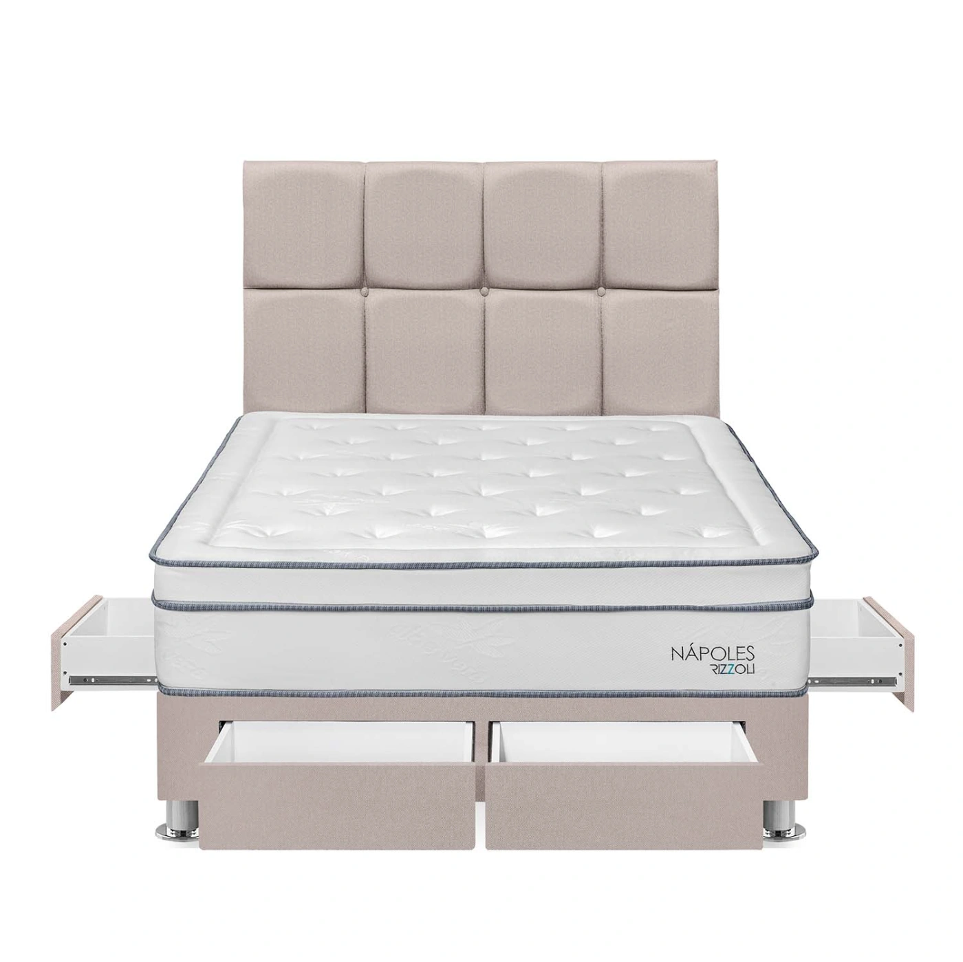 DORMITORIO AMERICANO RIZZOLI NAPOLES 2 PLAZAS CON CAJONES CUADROS BEIGE - 1