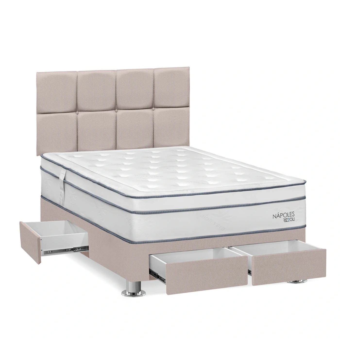 DORMITORIO AMERICANO RIZZOLI NAPOLES 2 PLAZAS CON CAJONES CUADROS BEIGE - 2