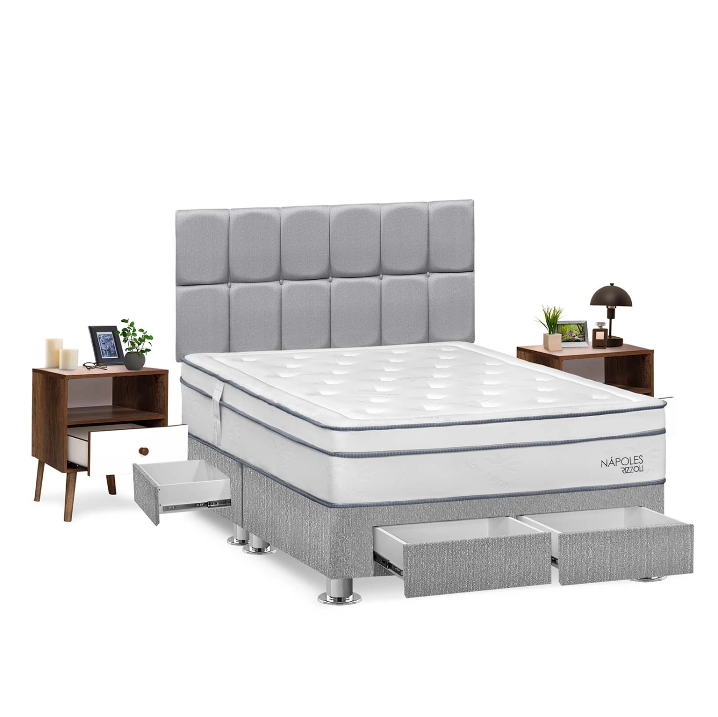 DORMITORIO AMERICANO RIZZOLI NAPOLES KING CON CAJONES CUADROS PLATA + VELADOR - 2