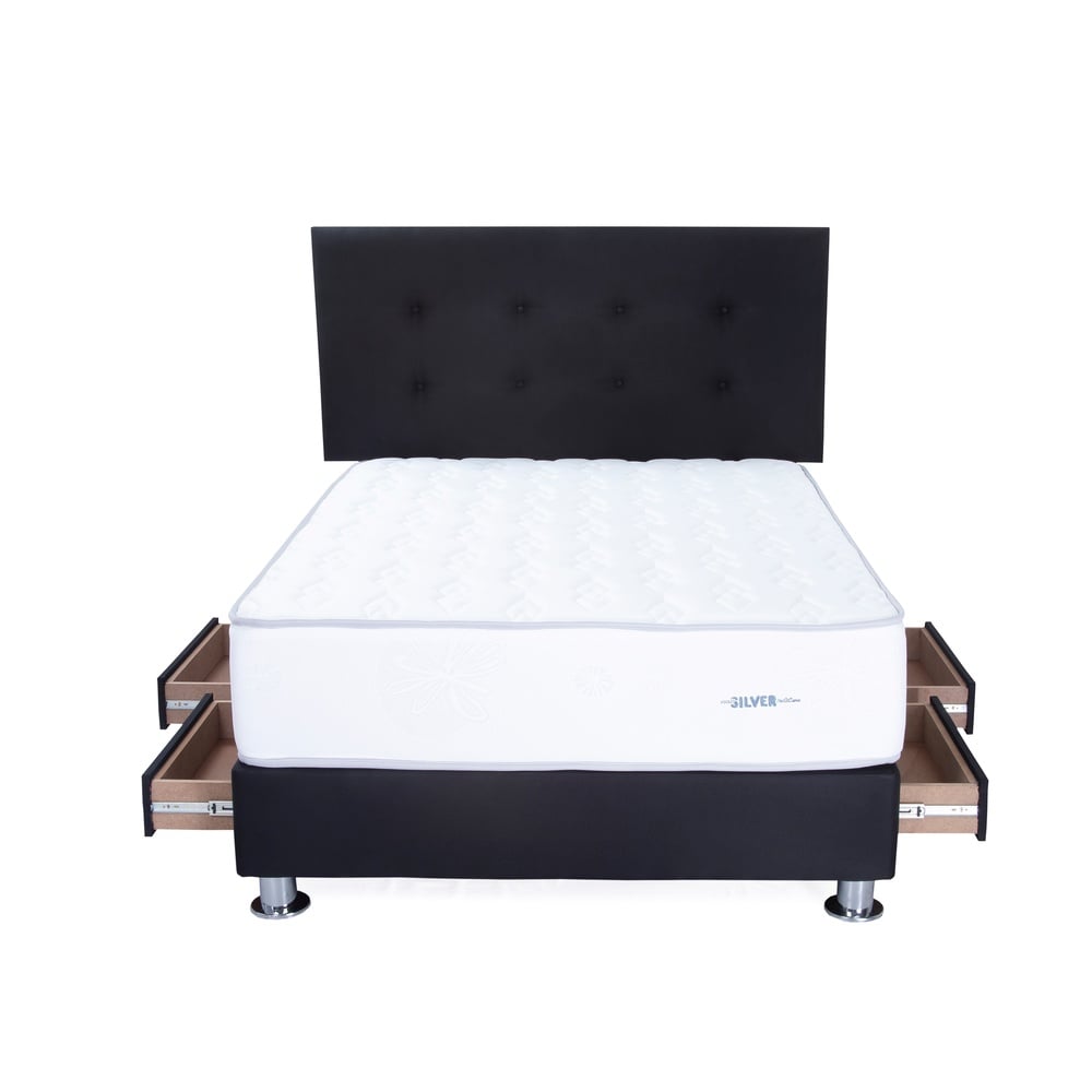 DORMITORIO AMERICANO EL CISNE CLÁSICO QUEEN CON CAJONES POCKET SILVER NEGRO - 3
