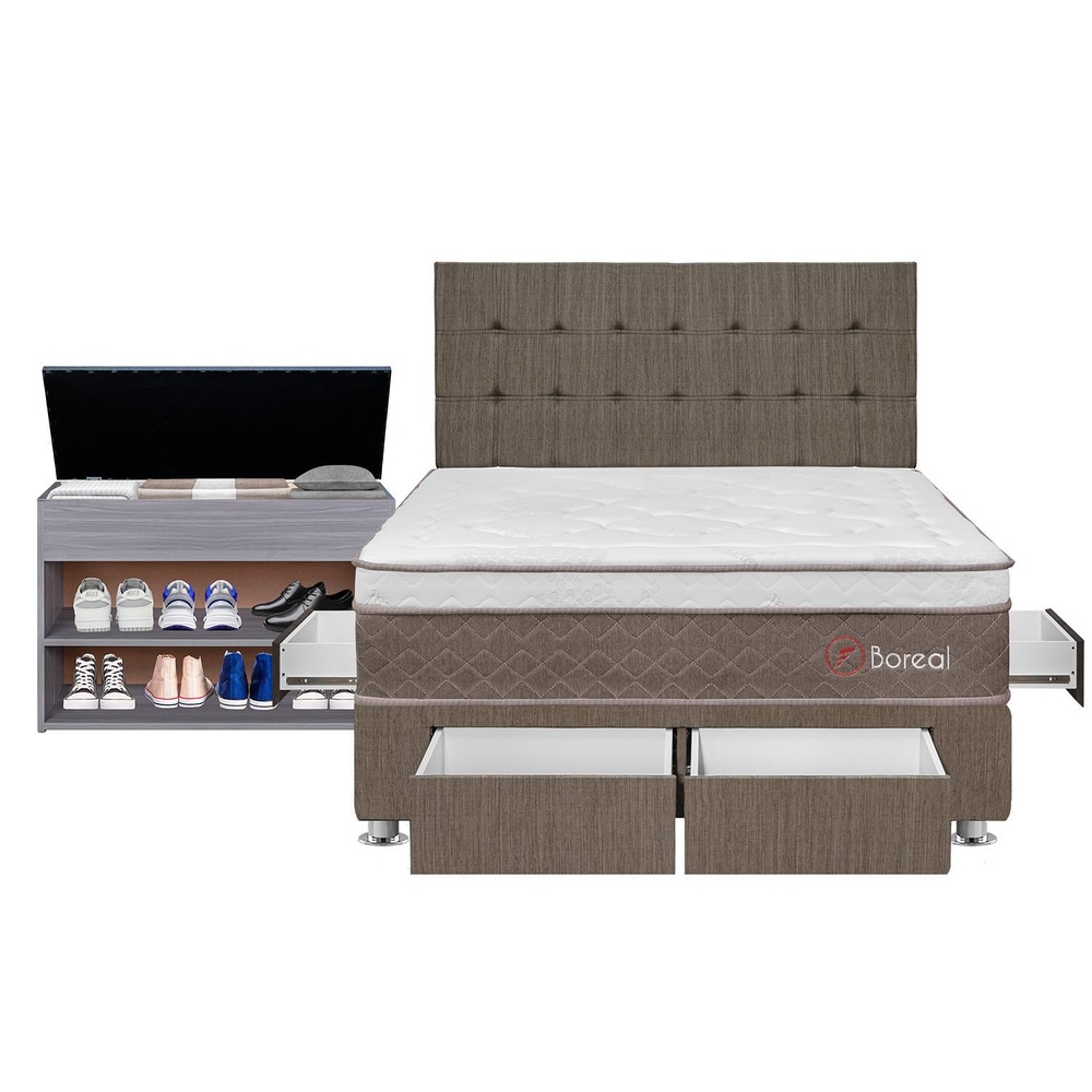 DORMITORIO CON CAJONES FORLI BOREAL QUEEN POCKET SS MARRÓN + ZAPATERA - 1