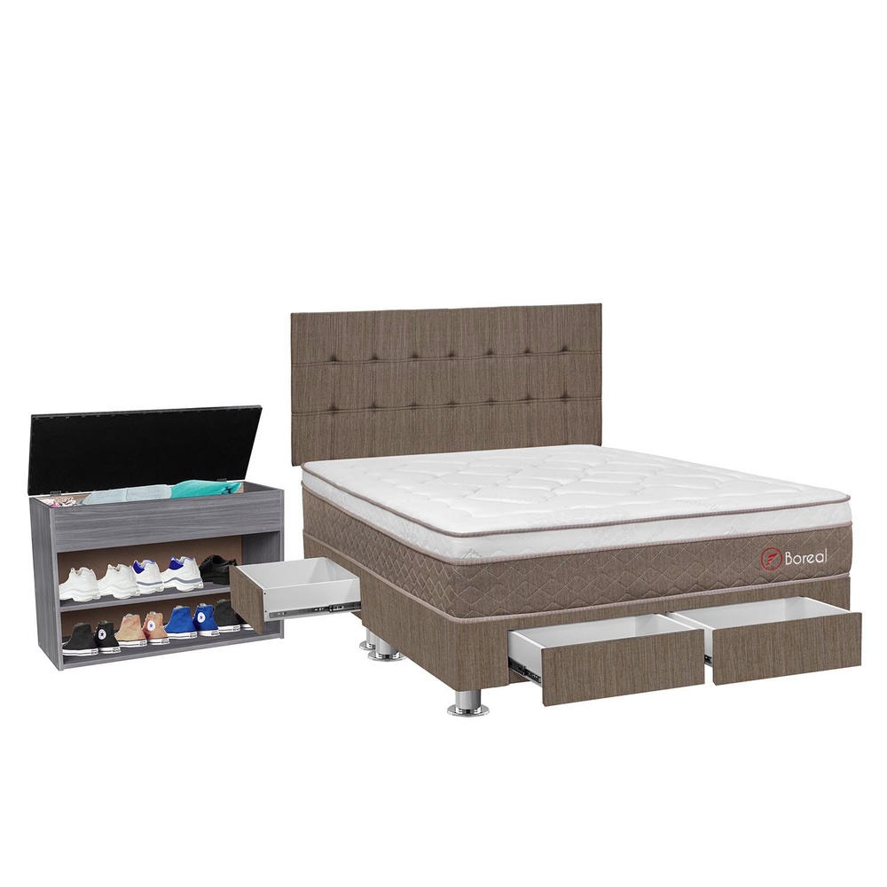 DORMITORIO CON CAJONES FORLI BOREAL QUEEN POCKET SS MARRÓN + ZAPATERA - 2