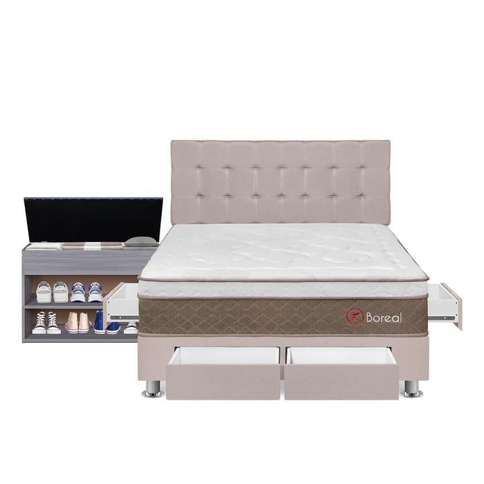 DORMITORIO CON CAJONES FORLI BOREAL QUEEN POCKET SS BEIGE + ZAPATERA - 1