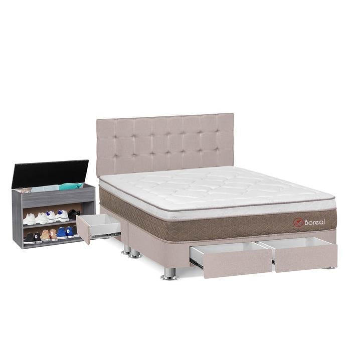 DORMITORIO CON CAJONES FORLI BOREAL QUEEN POCKET SS BEIGE + ZAPATERA - 2