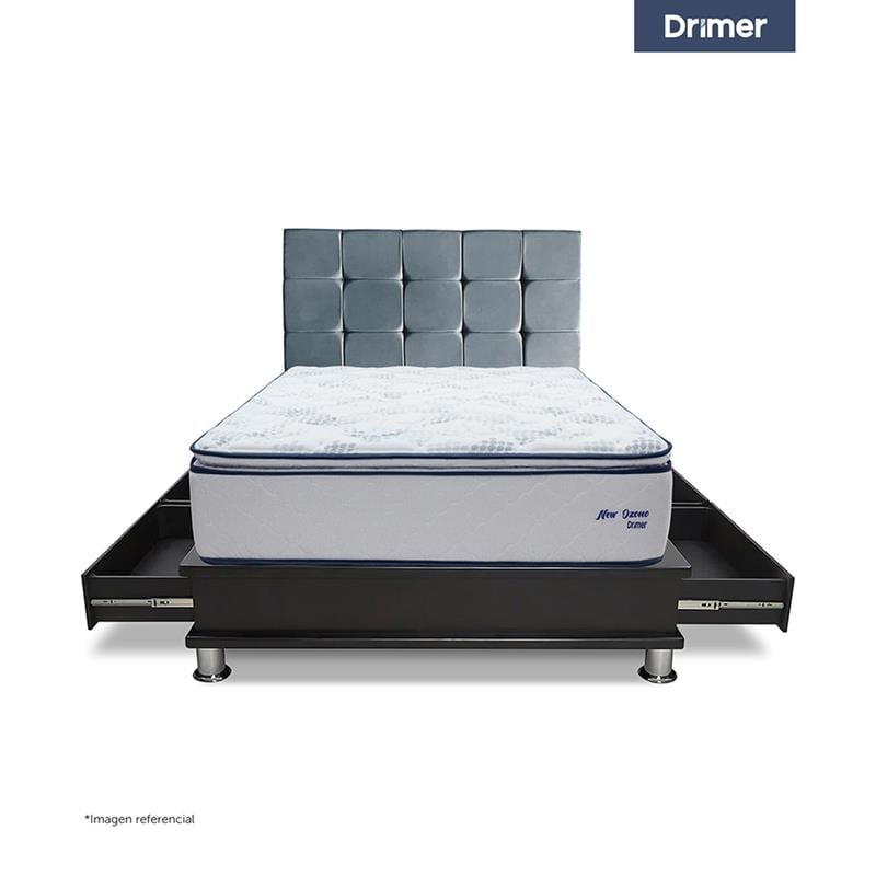 DORMITORIO DRIMER NEW OZONO 2 PLAZAS CON CAJONES CUADROS GRIS - 1