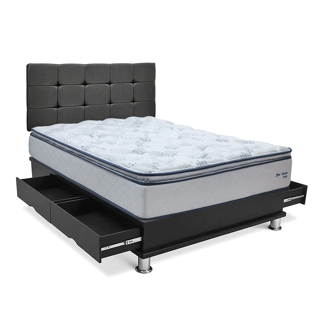 DORMITORIO DRIMER NEW OZONO 2 PLAZAS CON CAJONES CUADROS GRIS - 2