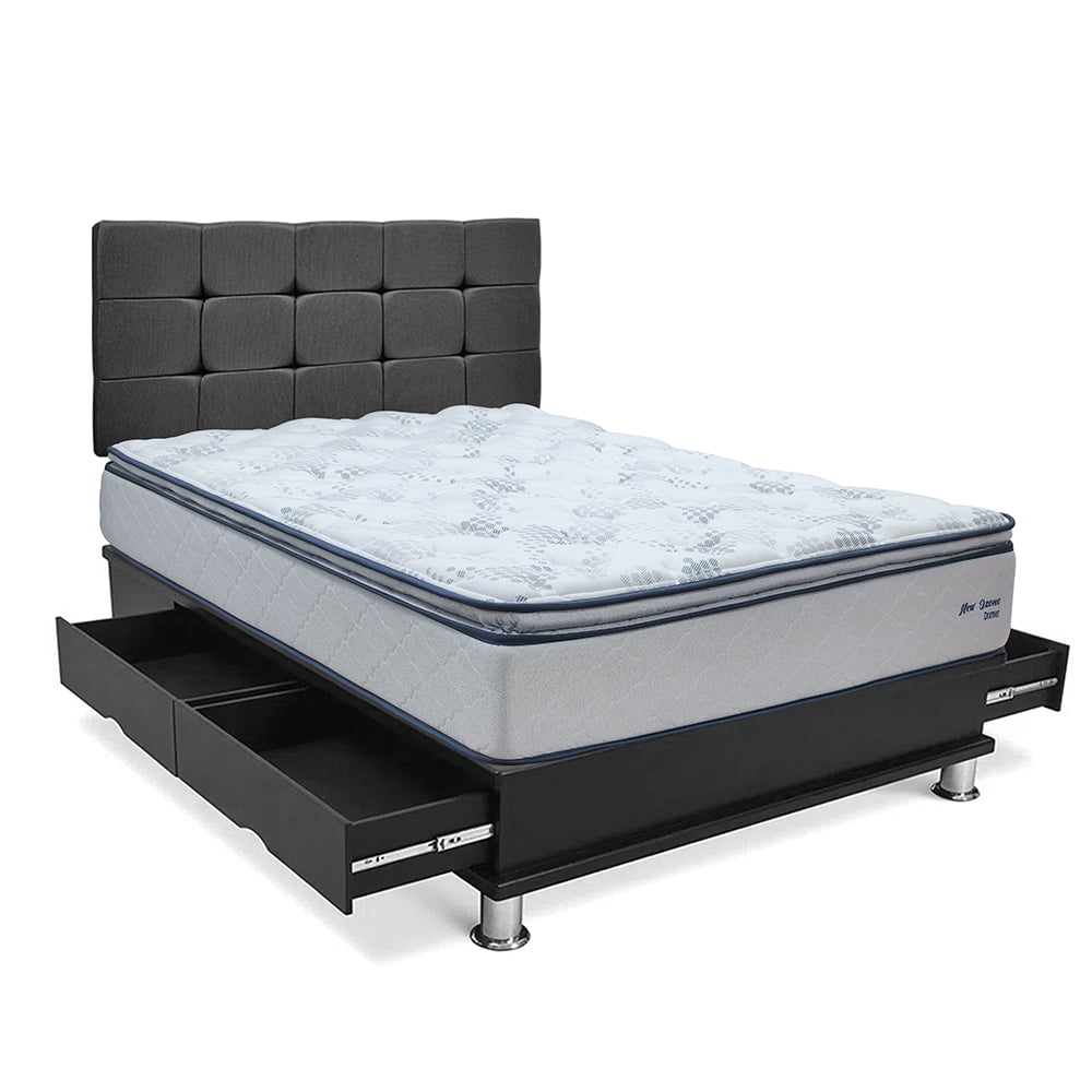 DORMITORIO DRIMER NEW OZONO QUEEN CON CAJONES CUADROS GRIS - 1