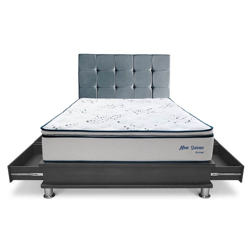 DORMITORIO DRIMER NEW OZONO QUEEN CON CAJONES CUADROS GRIS - 2