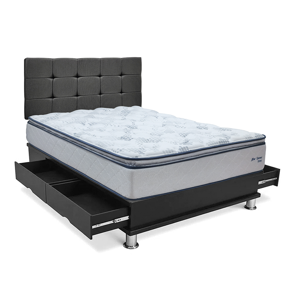 DORMITORIO DRIMER NEW OZONO KING CON CAJONES CUADROS GRIS - 1