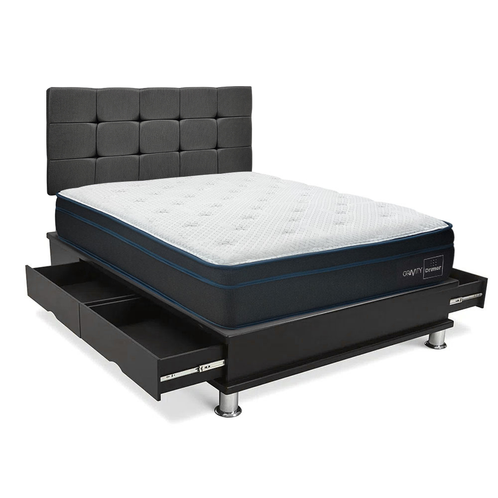 DORMITORIO DRIMER GRAVITY 2 PLAZAS CON CAJONES CUADROS GRIS - 1