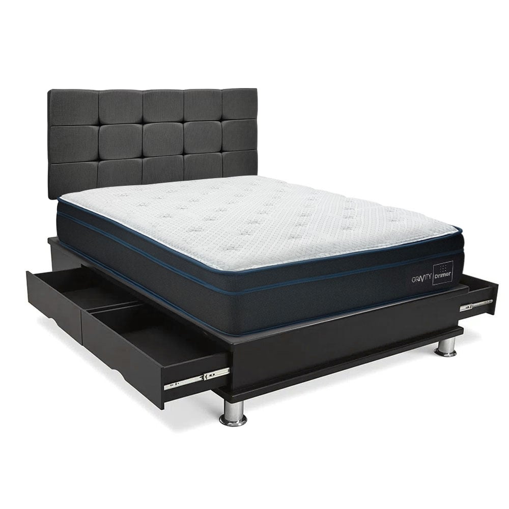 DORMITORIO DRIMER GRAVITY QUEEN CON CAJONES CUADROS GRIS - 1