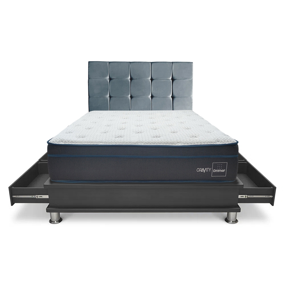 DORMITORIO DRIMER GRAVITY QUEEN CON CAJONES CUADROS GRIS - 2