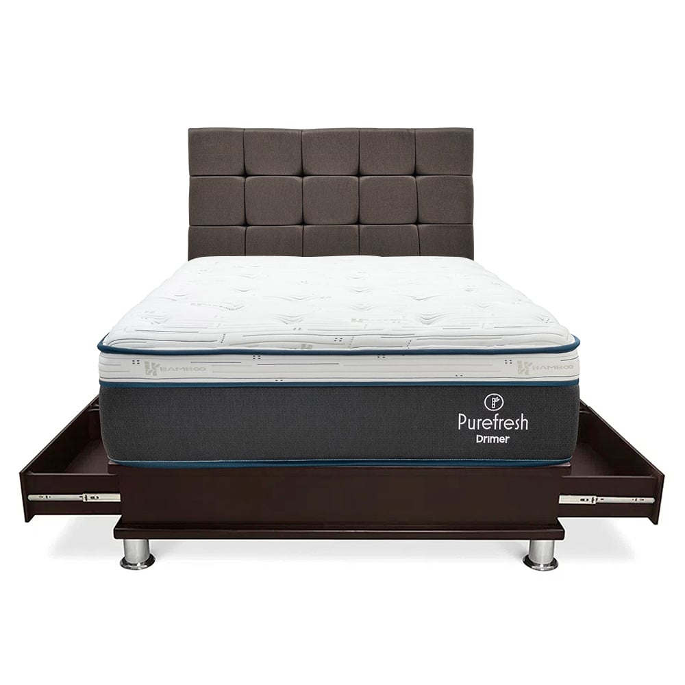 DORMITORIO DRIMER PURE FRESH QUEEN CON CAJONES CUADROS MARRÓN - 2