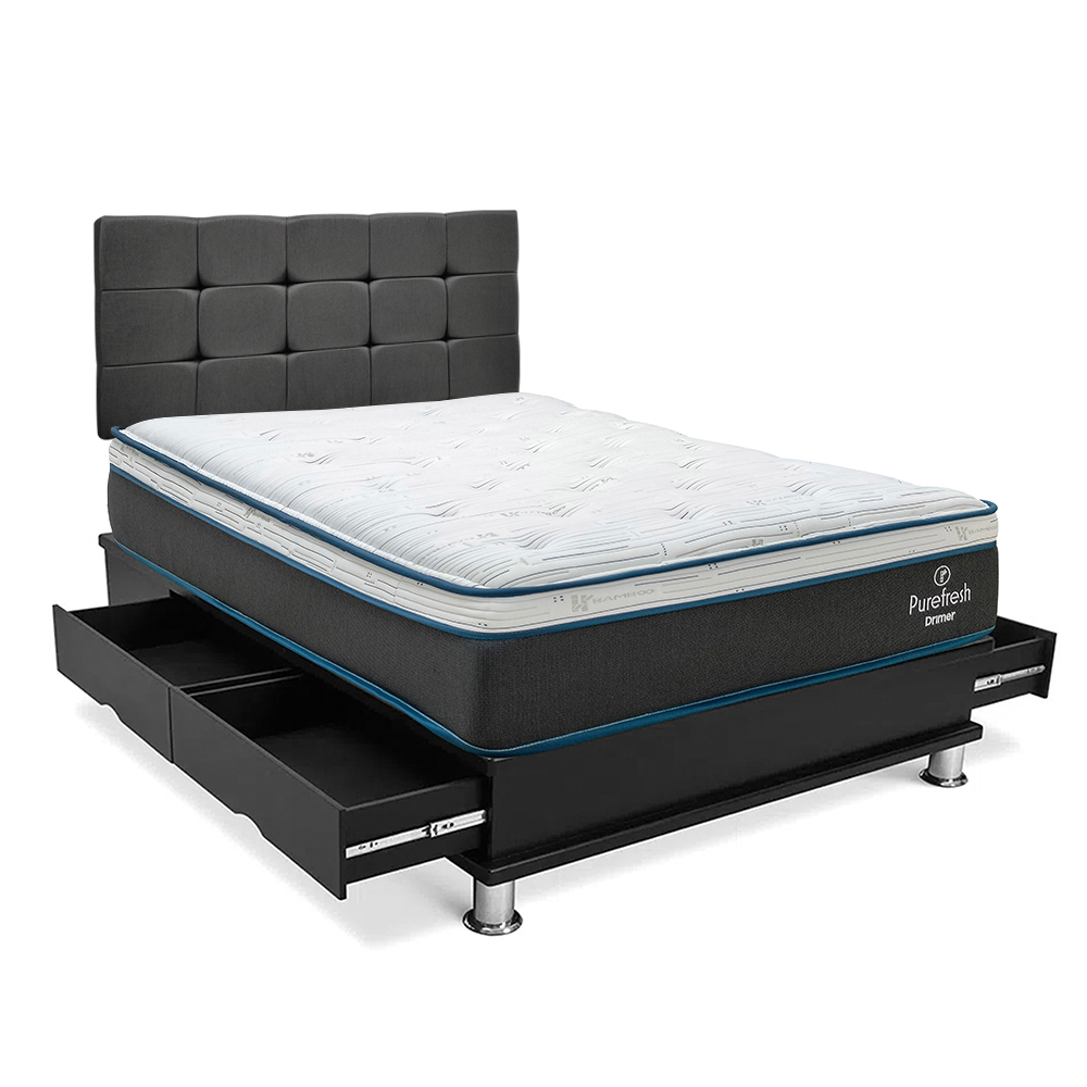 DORMITORIO DRIMER PURE FRESH 2 PLAZAS CON CAJONES CUADROS GRIS - 1