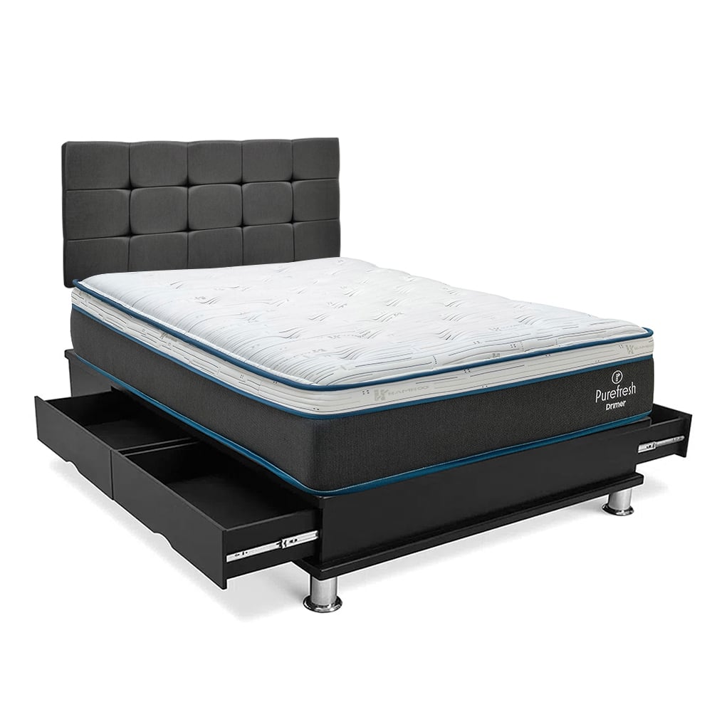 DORMITORIO DRIMER PURE FRESH KING CON CAJONES CUADROS GRIS - 1