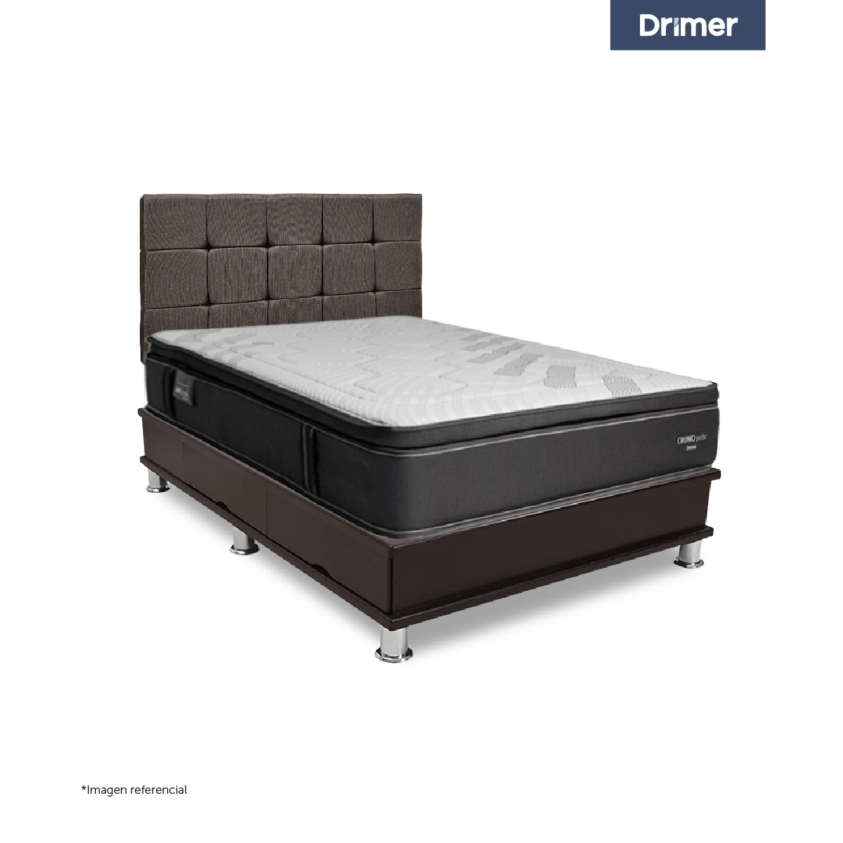 DORMITORIO CON CAJONES DRIMER CROMOPEDIC 2 PLAZAS CUADROS MARRÓN - 1