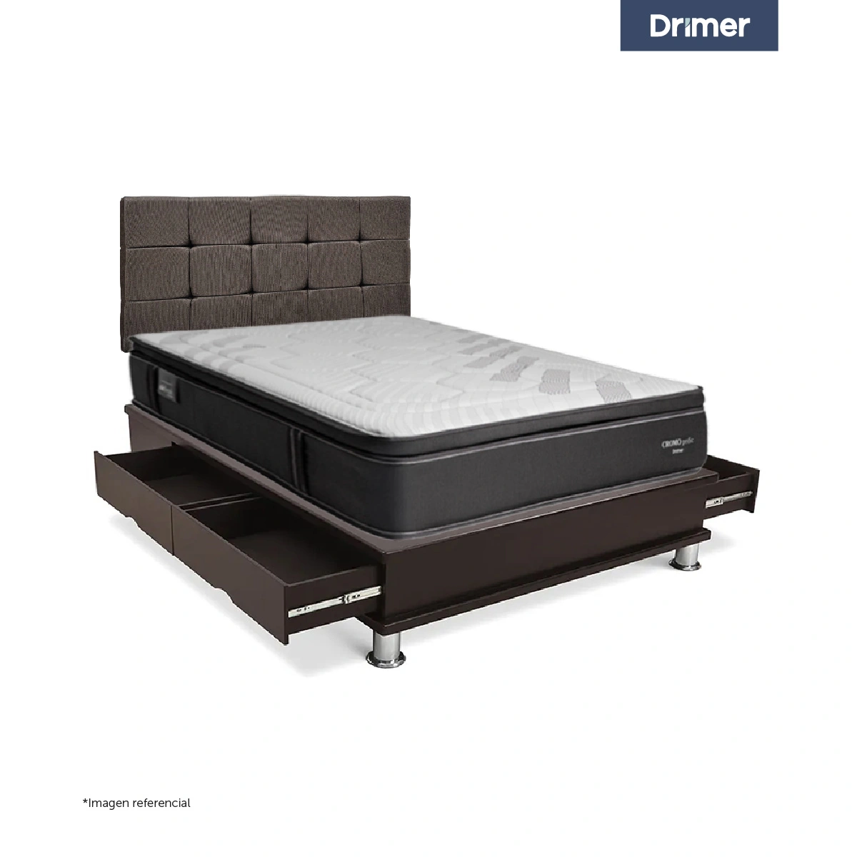 DORMITORIO CON CAJONES DRIMER CROMOPEDIC QUEEN CUADROS MARRÓN - 1