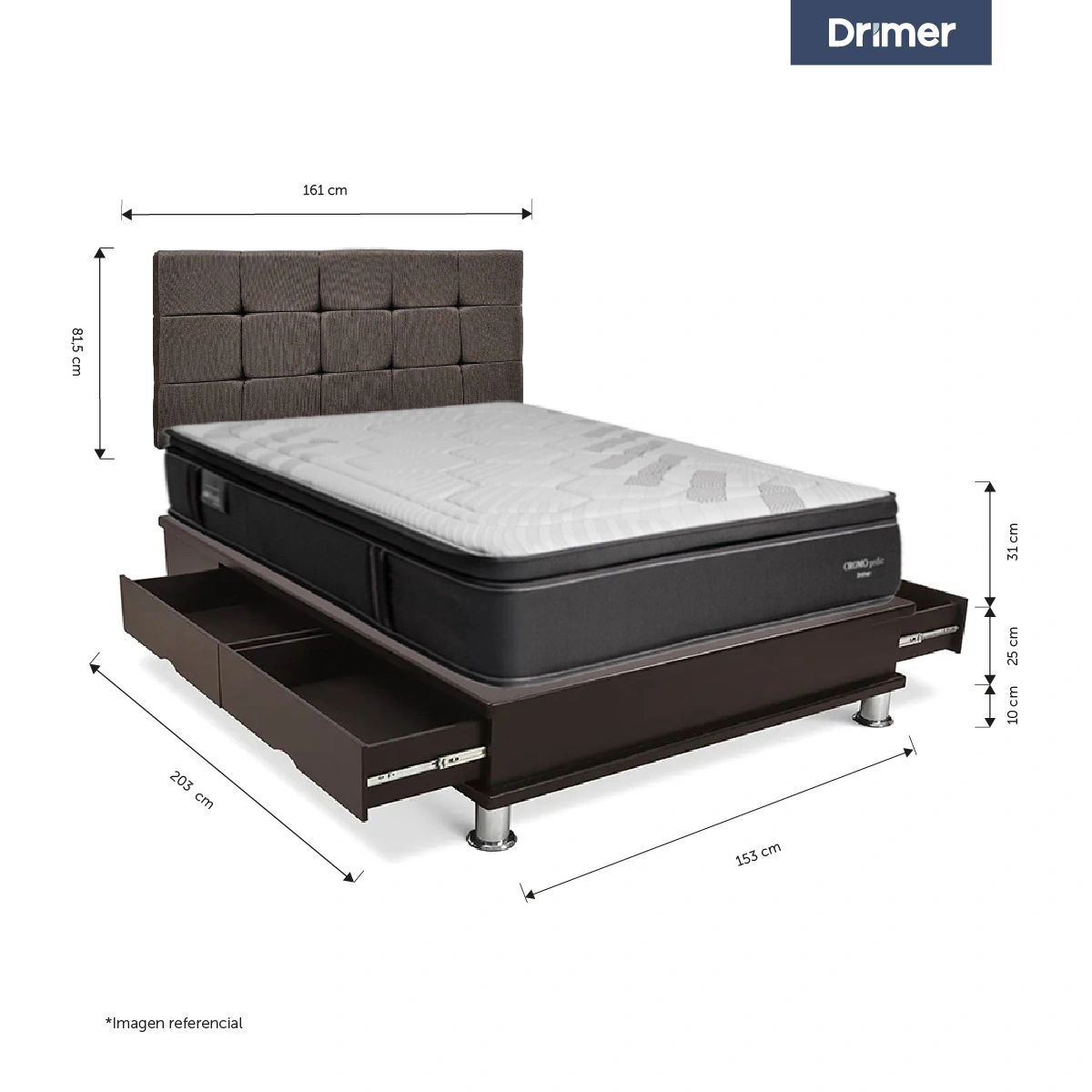 DORMITORIO CON CAJONES DRIMER CROMOPEDIC QUEEN CUADROS MARRÓN - 3
