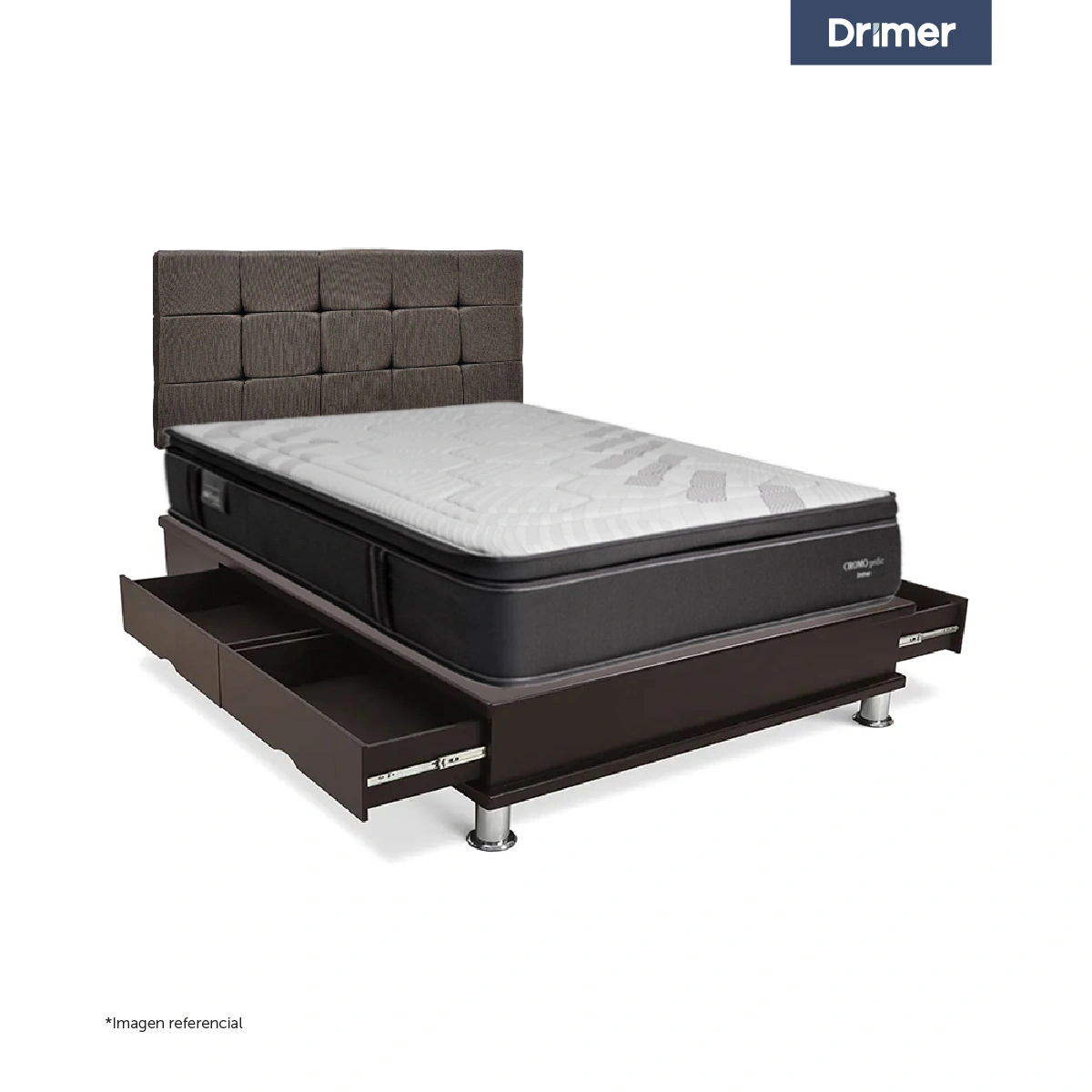 DORMITORIO CON CAJONES DRIMER CROMOPEDIC KING CUADROS MARRÓN - 1