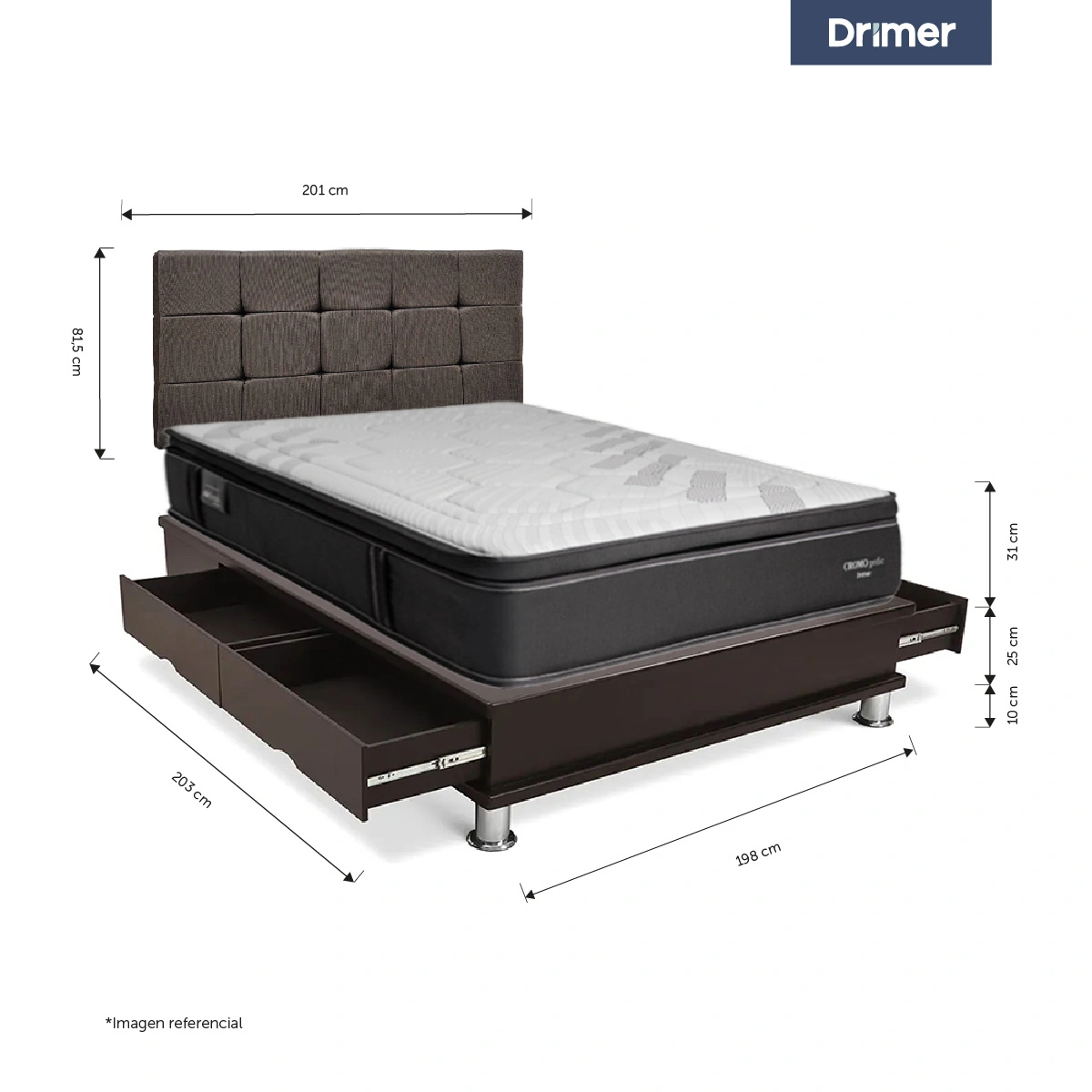 DORMITORIO CON CAJONES DRIMER CROMOPEDIC KING CUADROS MARRÓN - 3