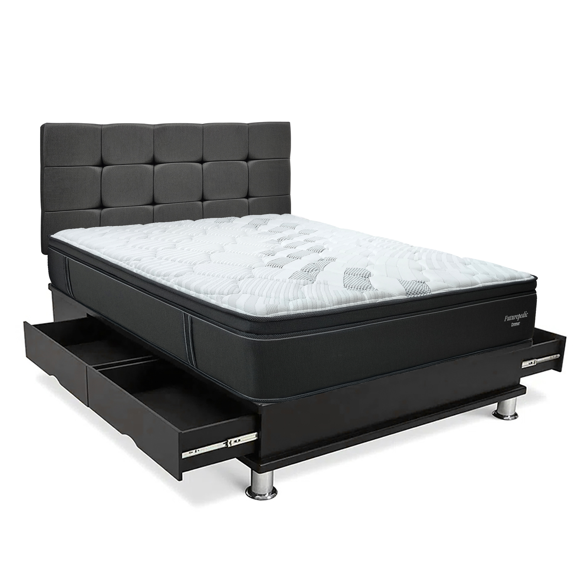 DORMITORIO CON CAJONES DRIMER CROMOPEDIC 1.5 PLAZAS CUADROS GRIS - 1