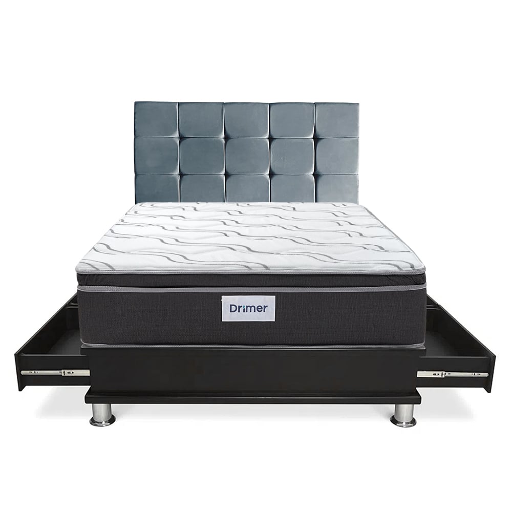 DORMITORIO CON CAJONES DRIMER CROMOPEDIC 1.5 PLAZAS CUADROS GRIS - 2