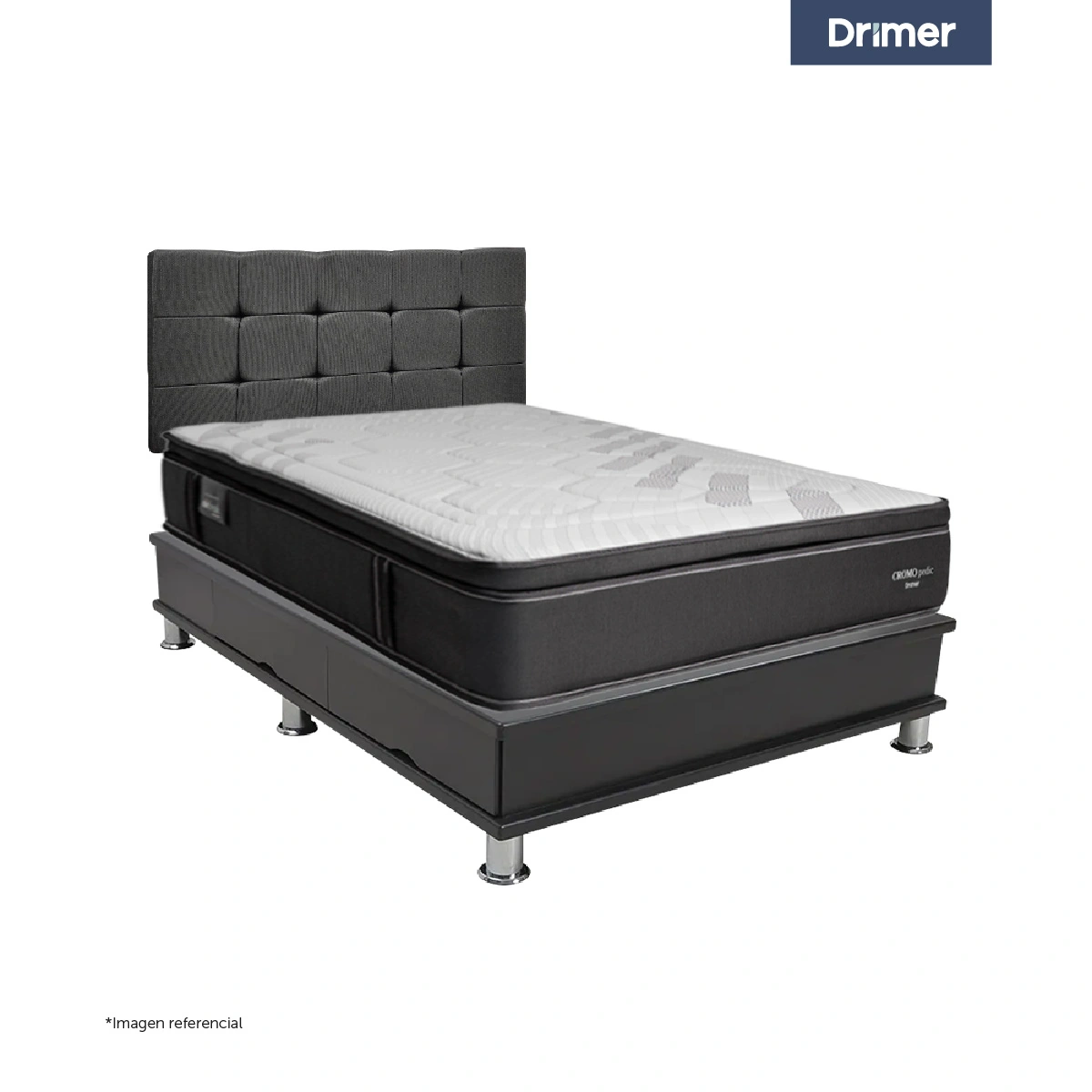 DORMITORIO CON CAJONES DRIMER CROMOPEDIC 2 PLAZAS CUADROS GRIS - 1