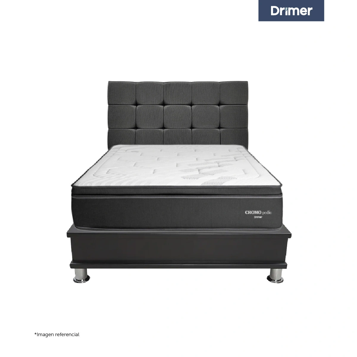 DORMITORIO CON CAJONES DRIMER CROMOPEDIC 2 PLAZAS CUADROS GRIS - 2