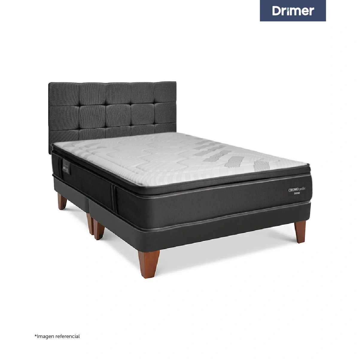 DORMITORIO CON CAJONES DRIMER CROMOPEDIC QUEEN CUADROS GRIS - 1