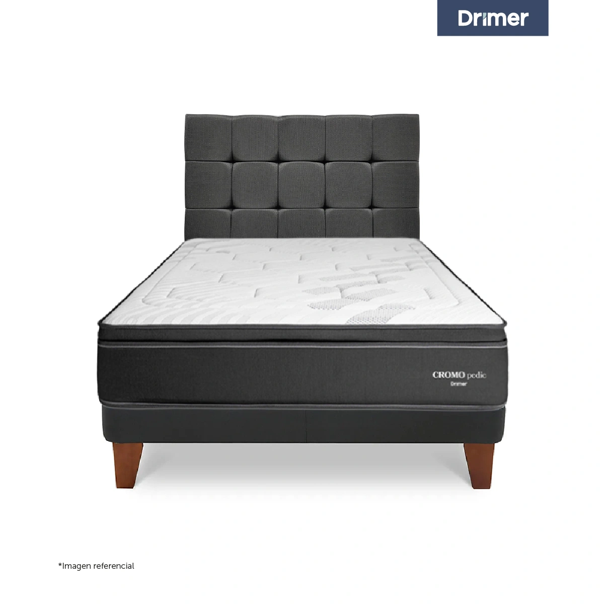 DORMITORIO CON CAJONES DRIMER CROMOPEDIC QUEEN CUADROS GRIS - 2