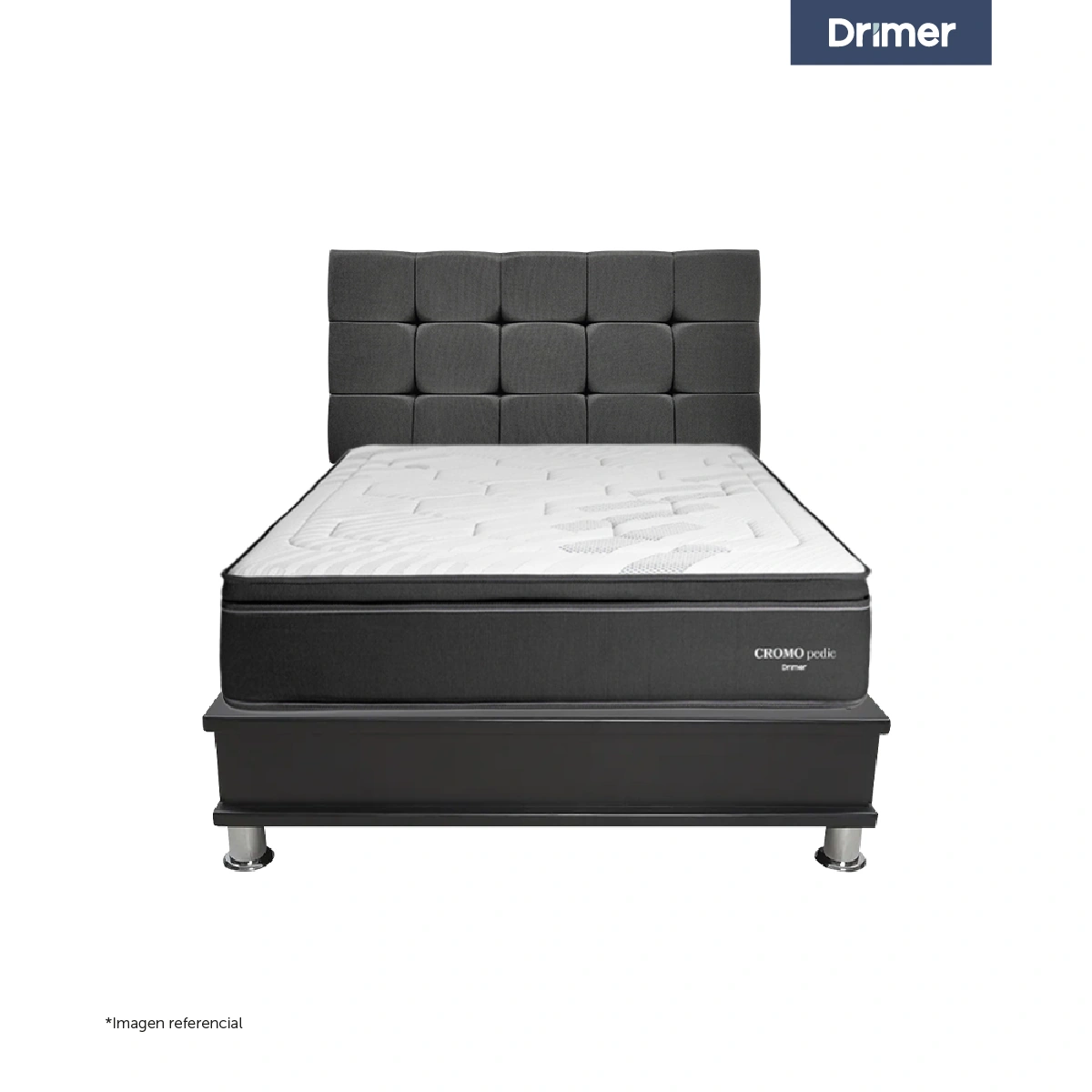 DORMITORIO CON CAJONES DRIMER CROMOPEDIC KING CUADROS GRIS - 2