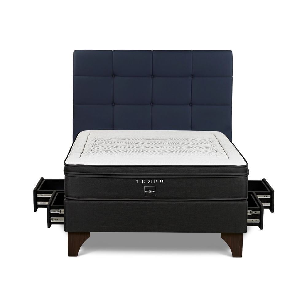 DORMITORIO EUROPEO CON CAJONES ROSEN TEMPO 2 PLAZAS ISSEY AZUL - 1