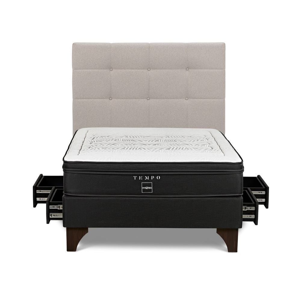 DORMITORIO EUROPEO CON CAJONES ROSEN TEMPO 2 PLAZAS ISSEY NIEBLA - 1