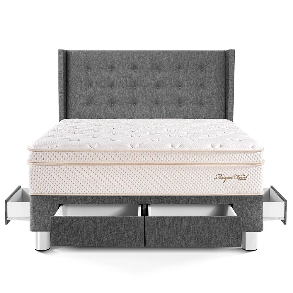 DORMITORIO CON CAJONES PARAÍSO ROYAL CLOUD GOLD QUEEN GRIS + 2 ALMOHADAS VISCOELÁSTICAS - 3