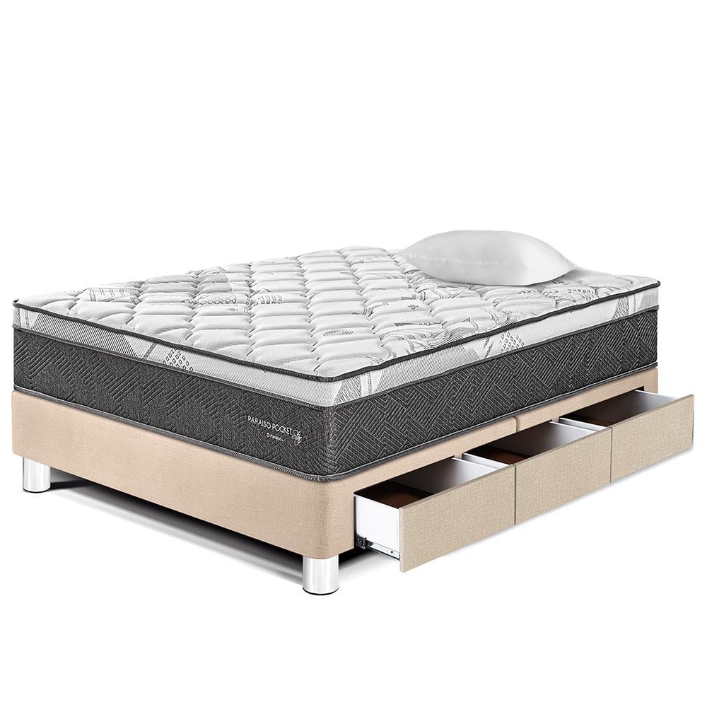 CAMA AMERICANA PARAÍSO CON CAJONES POCKET STAR 1.5 PLAZAS CHAMPAGNE - 1