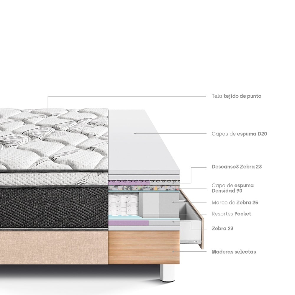CAMA AMERICANA PARAÍSO CON CAJONES POCKET STAR 1.5 PLAZAS CHAMPAGNE - 4