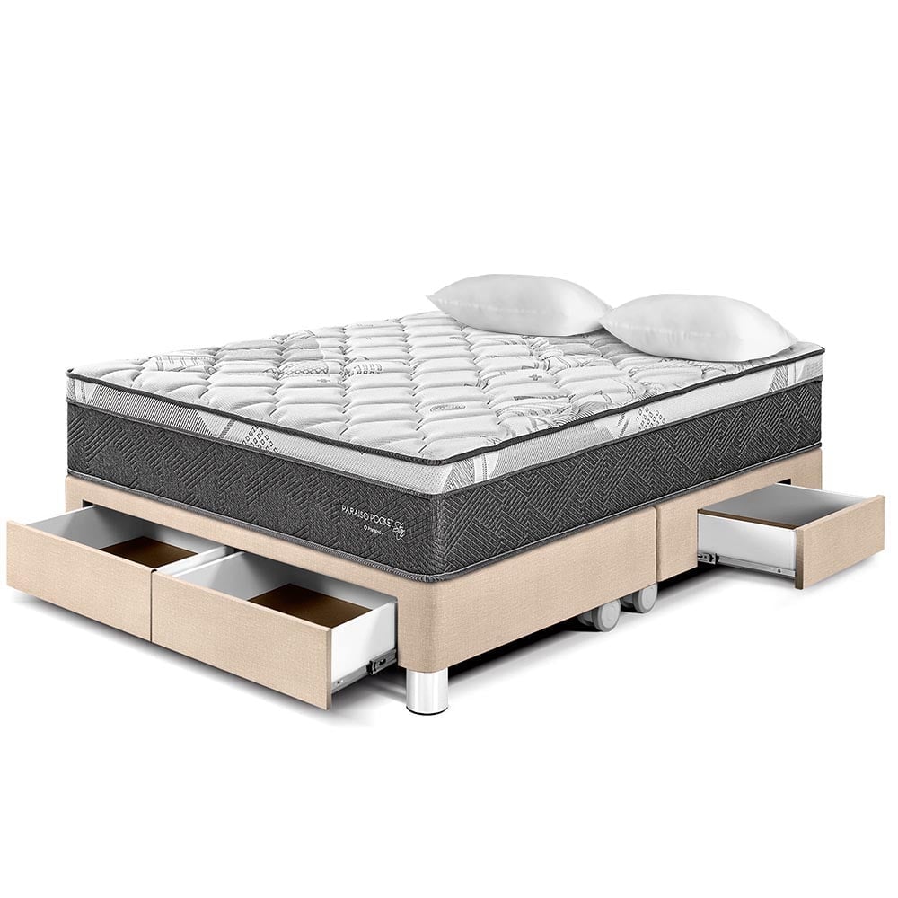 CAMA AMERICANA PARAÍSO CON CAJONES POCKET STAR QUEEN CHAMPAGNE - 1